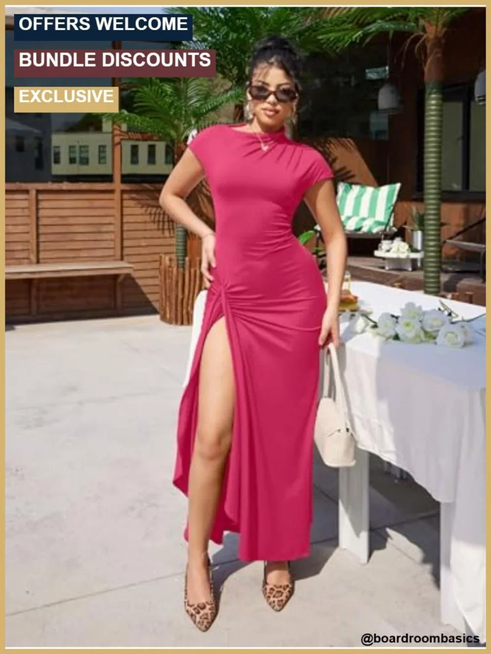 Women's Short Sleeve Ruched Split Maxi Dress Bodycon Party